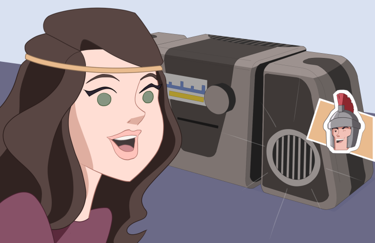 Girl listening to radio cartoon