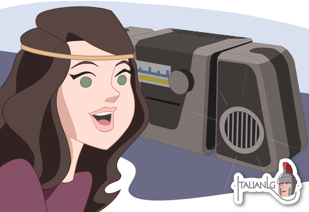 Young girl listening to the radio cartoon