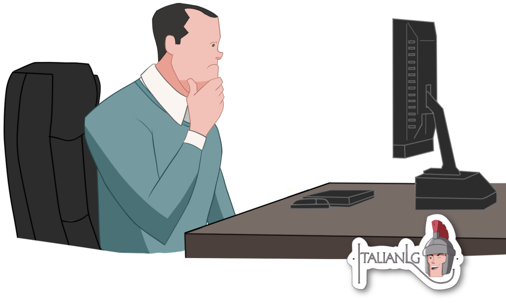 Middle age man reading PC cartoon
