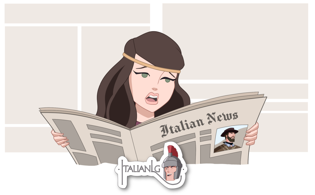 Woman reading newspaper cartoon