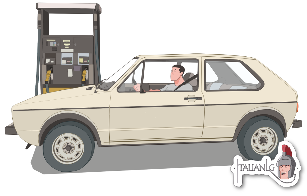 Man in car at Gas Station cartoon