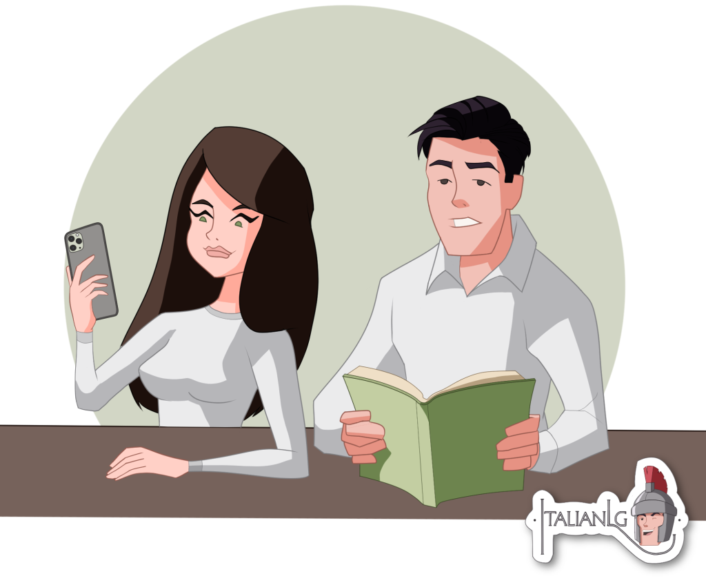 Man and woman at Library cartoon