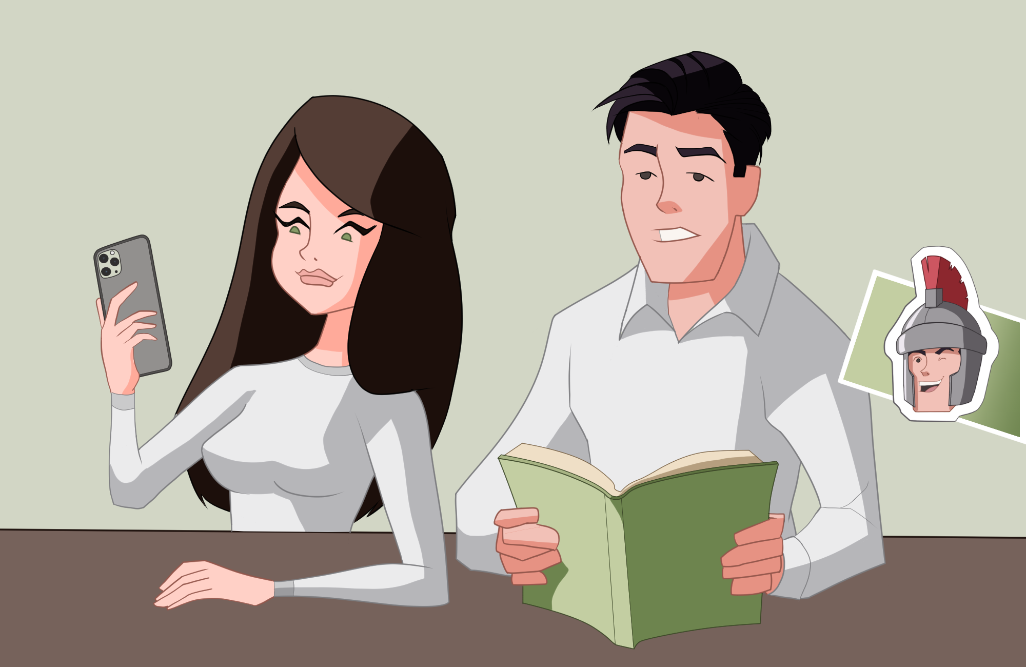 Woman and man at Library cartoon