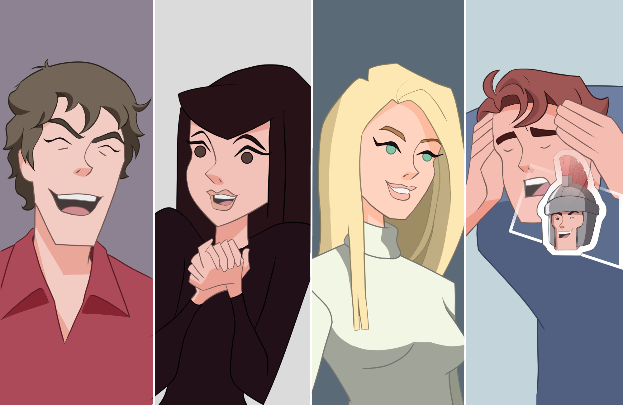 Two woman two men cartoon