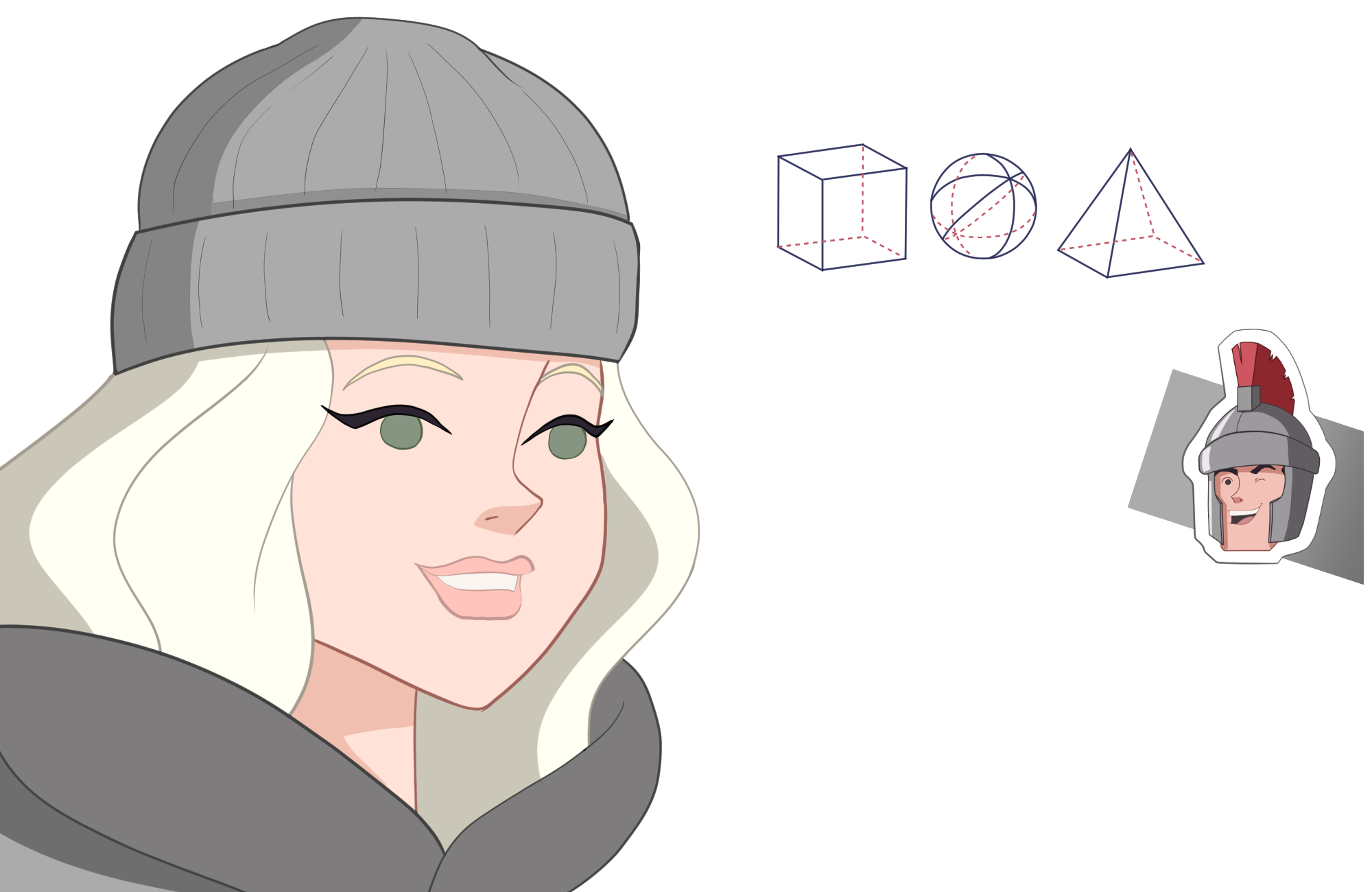 Woman with winter clothes and geometric shapes cartoon