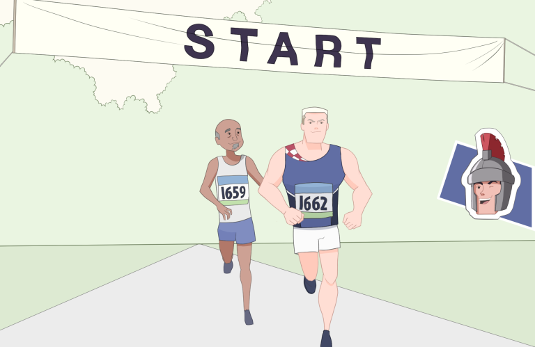 Two men begin race cartoon