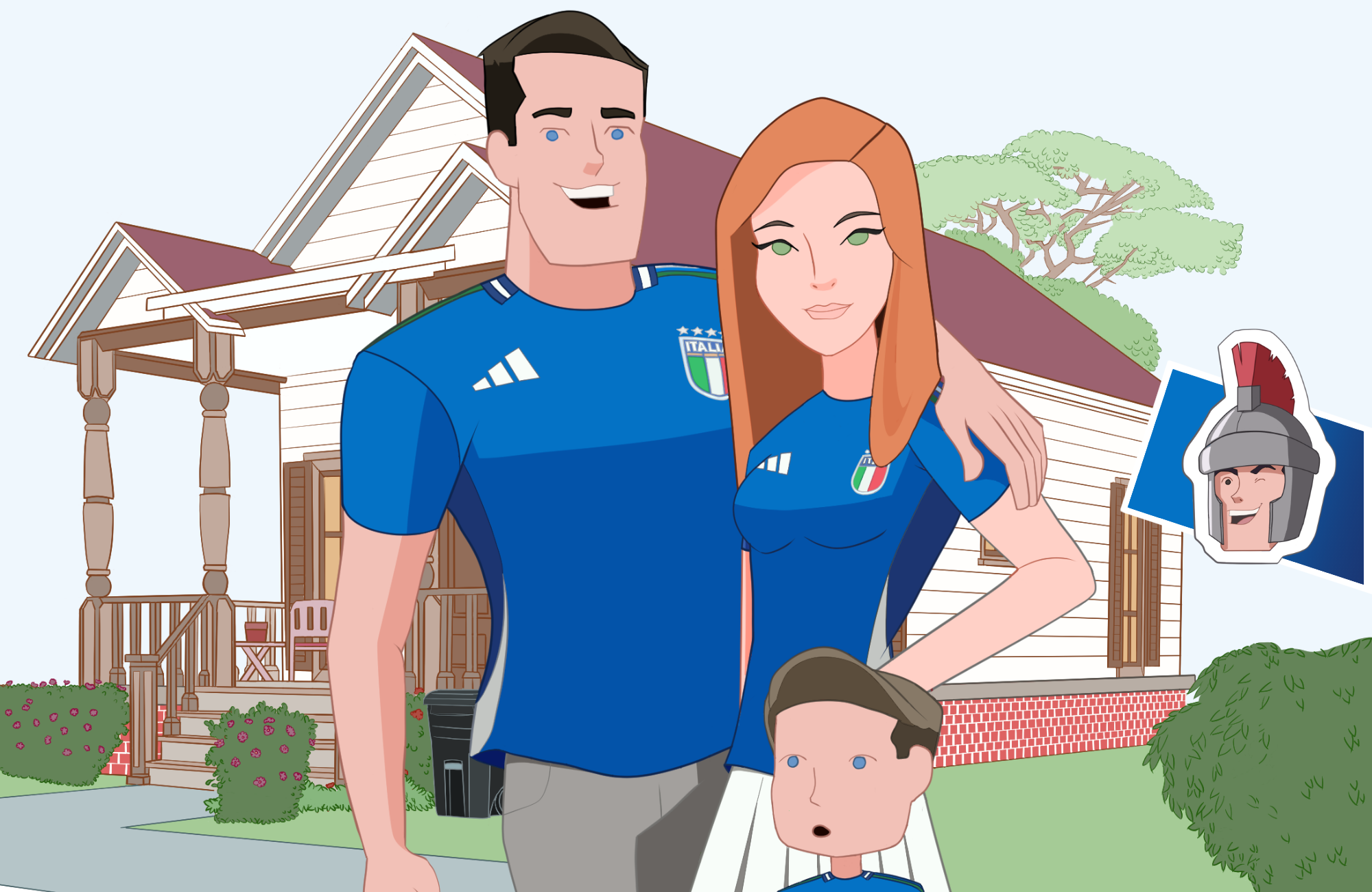 Italian family at their nice home cartoon