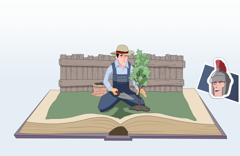 Gardener in a book cartoon