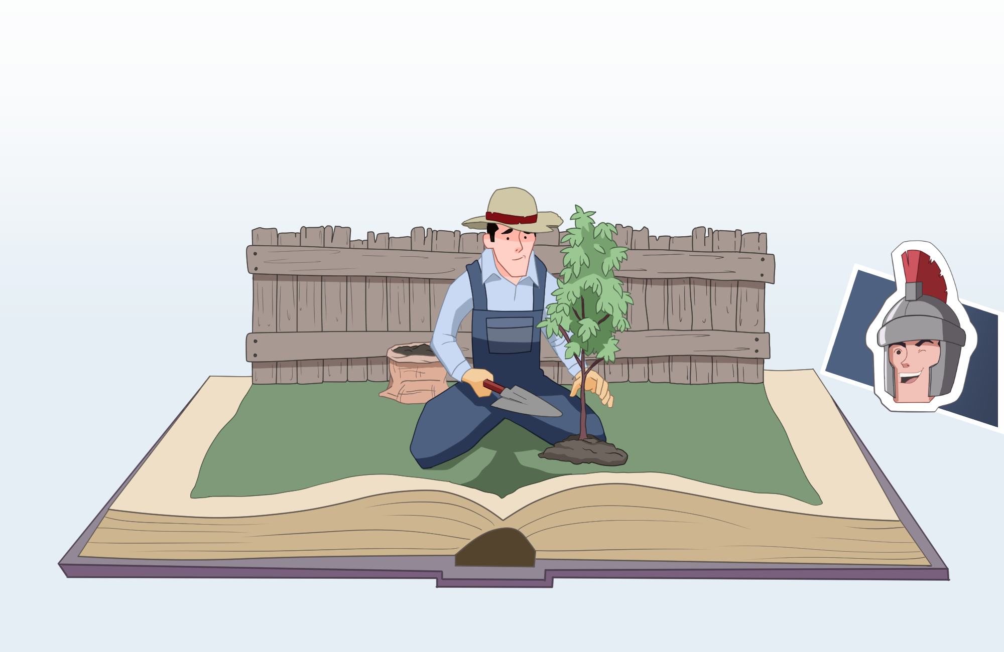 Gardener in a book cartoon