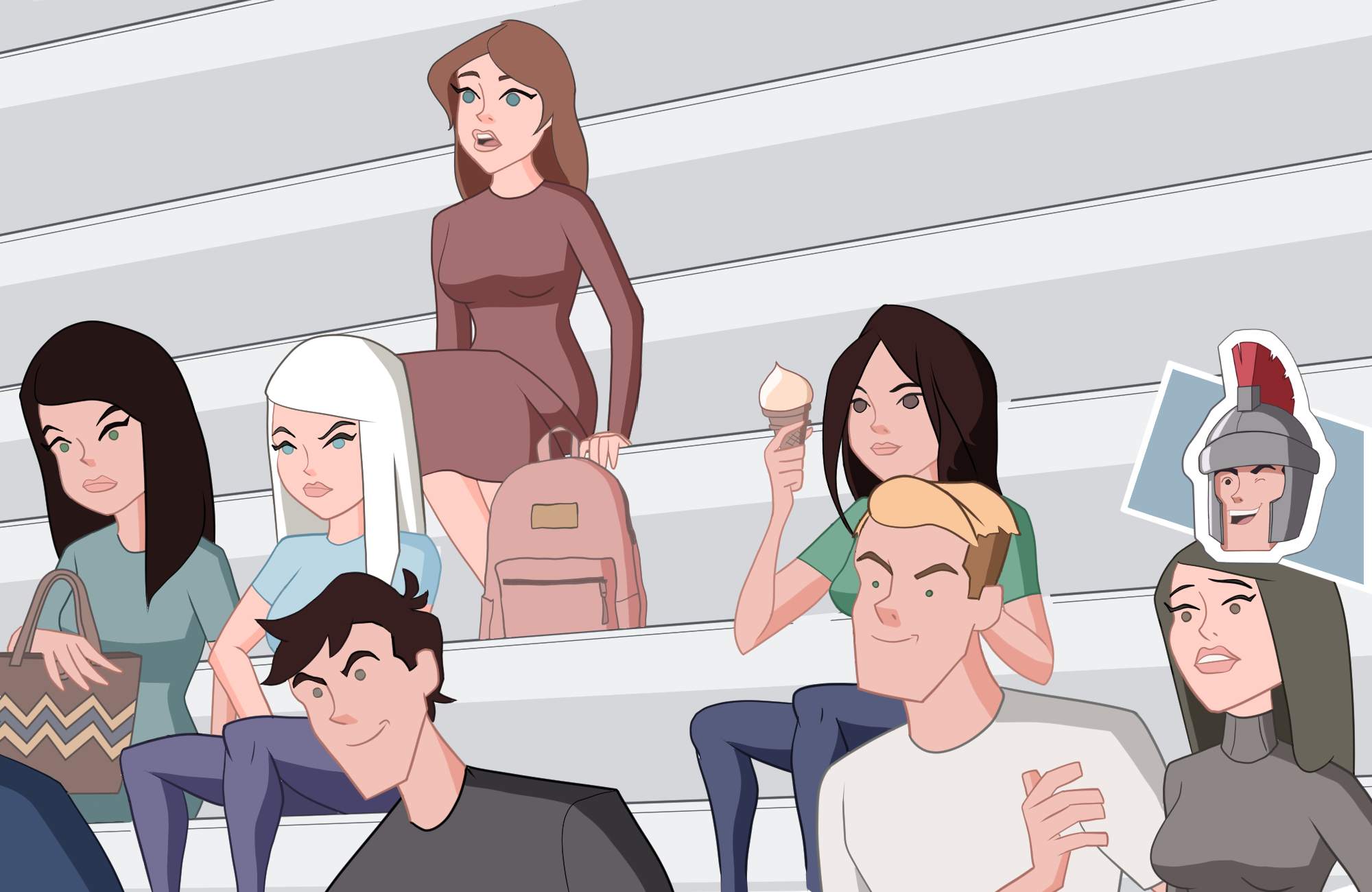 People in stadium stands cartoon
