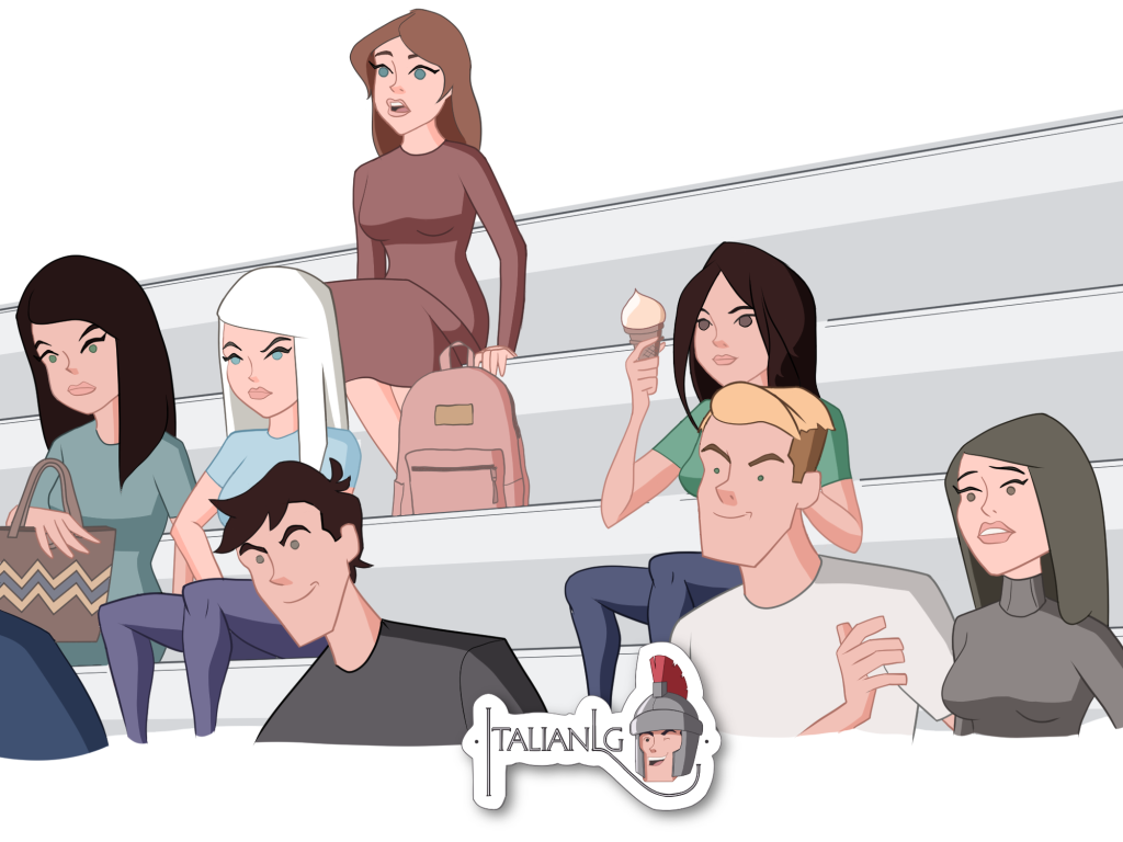 Students in stadium stands cartoon