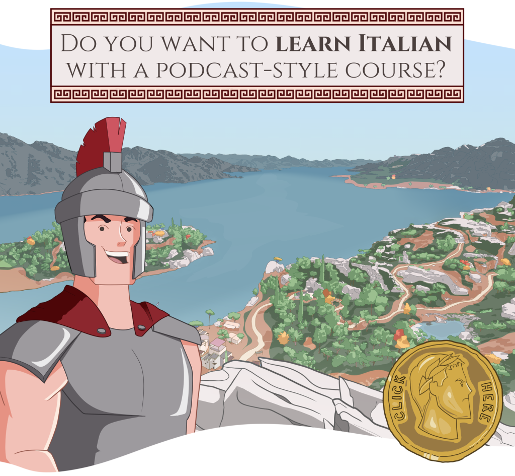 Add Learn Italian with podcast-style course cartoon