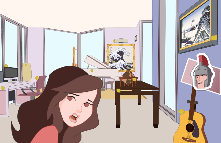 Woman surprised with Post-it notes around the house cartoon