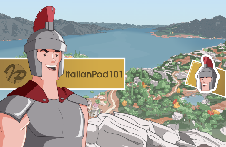 Italianpod101 Roman Soldier with Mediterranean view cartoon