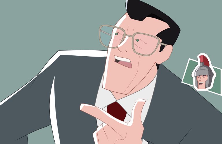 Middle aged man speaking cartoon