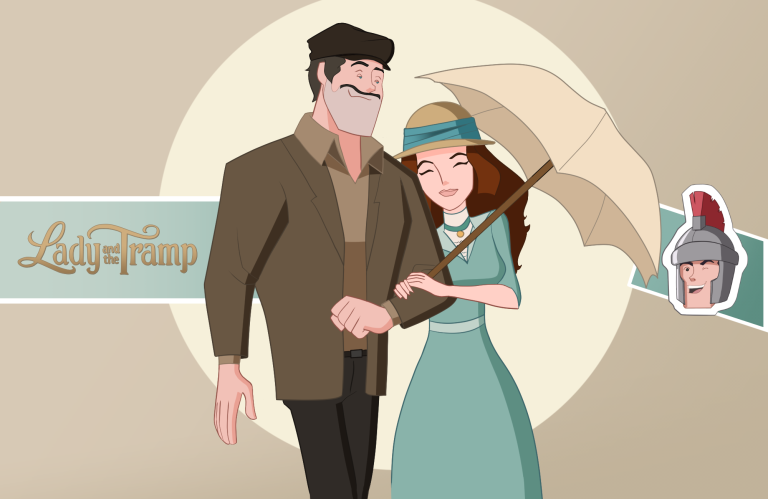 Man and woman walking together cartoon