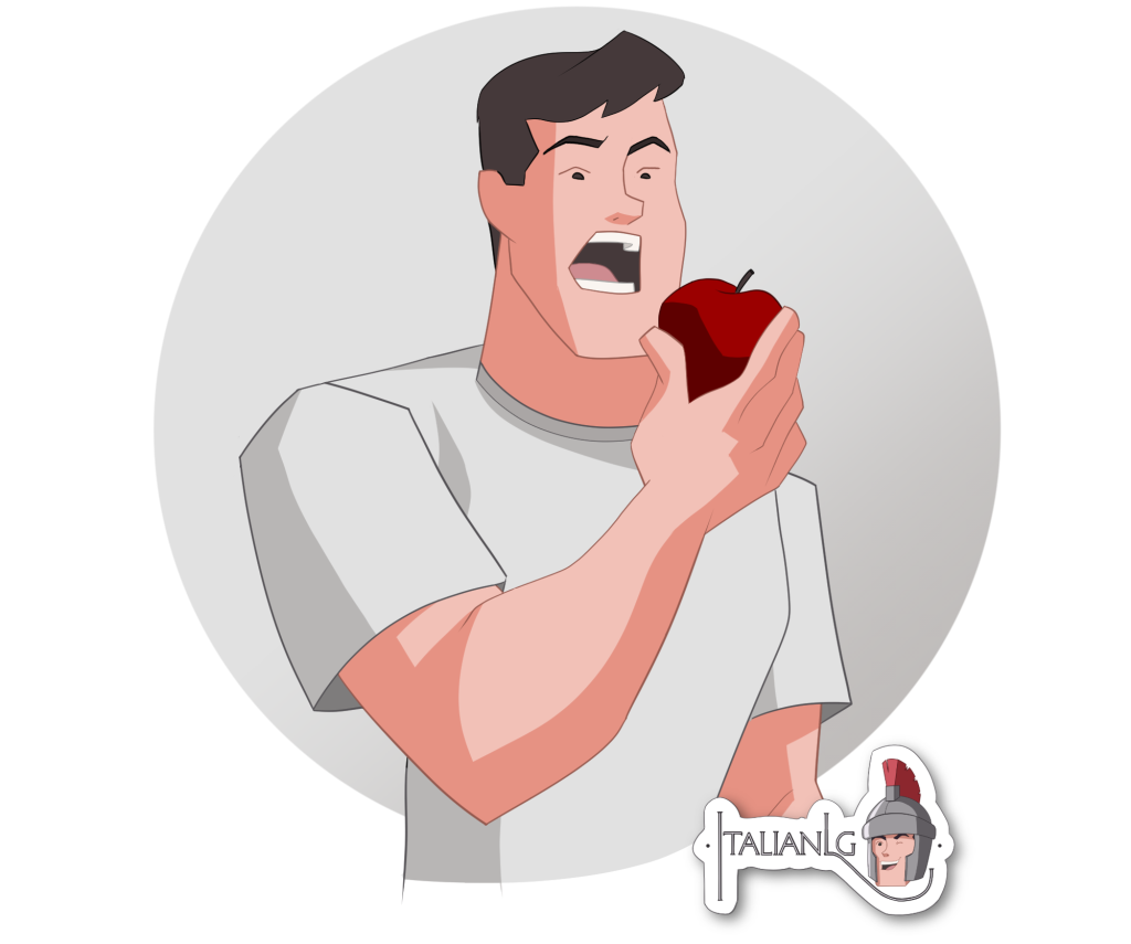 Man eats apple cartoon