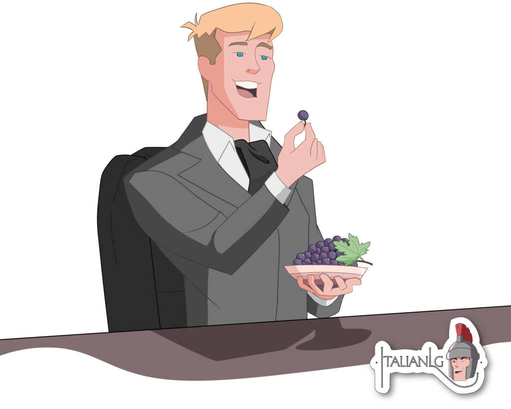 Man eats grapes cartoon