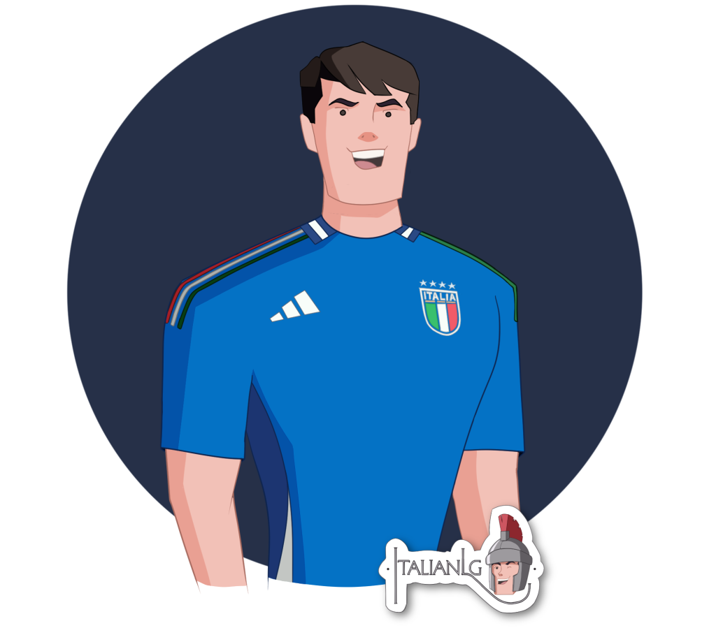 Man with Italy Adidas soccer jersey cartoon