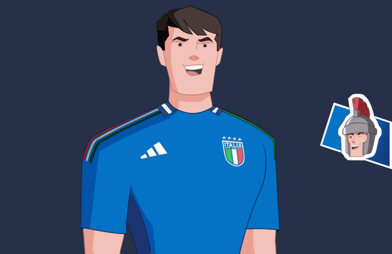 Man with Italy soccer jersey cartoon