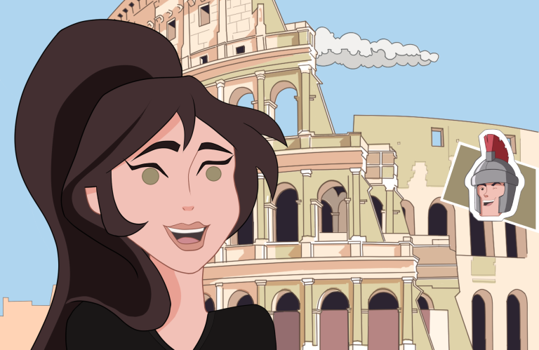 Girl in Rome cartoon
