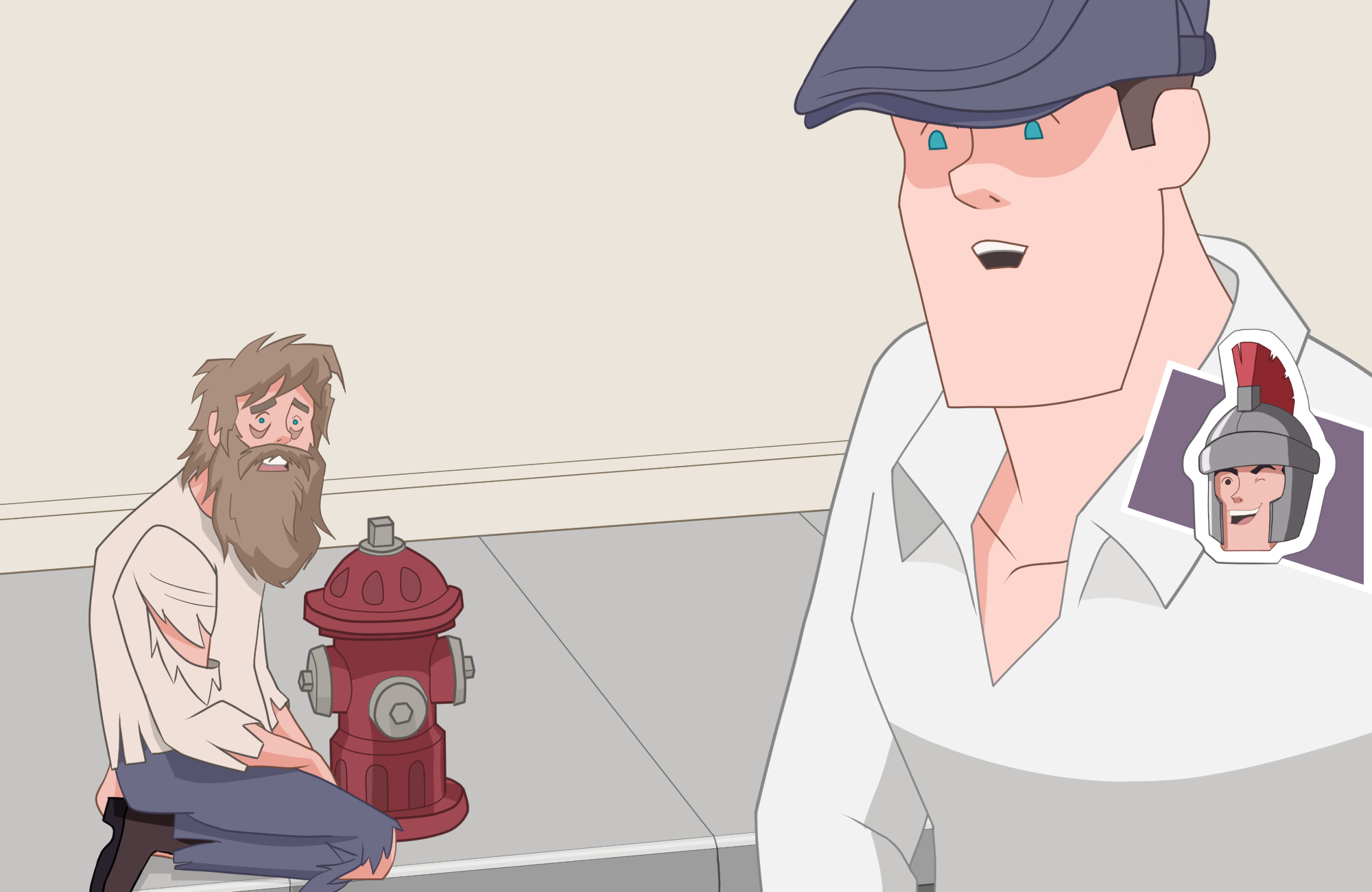 Man and beggar cartoon