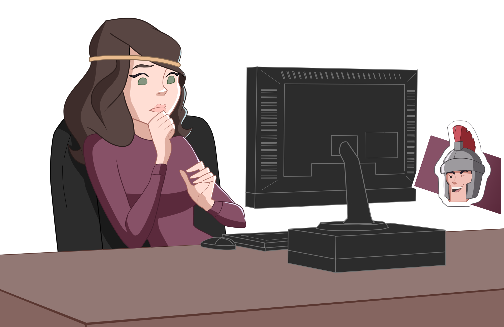 Woman reading PC cartoon