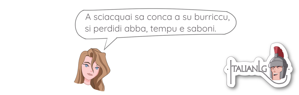 Woman saying Sardinian language phrase cartoon