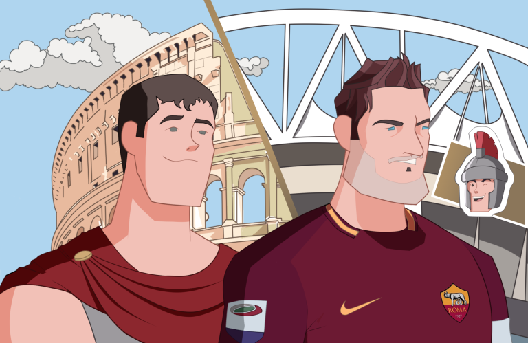 Roman soldier and Football player cartoon