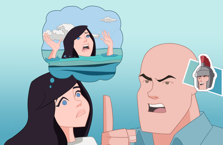 Man and woman talking cartoon