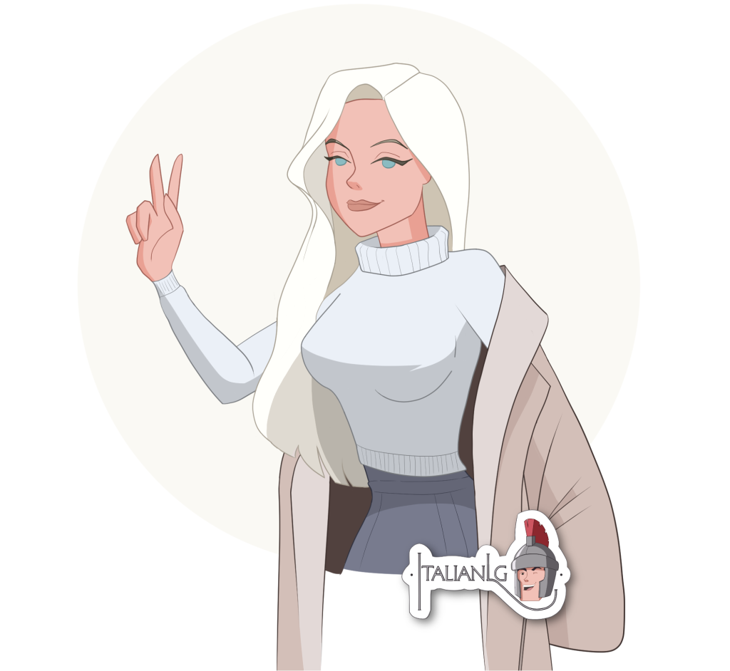 Blonde woman signaling two with fingers cartoon