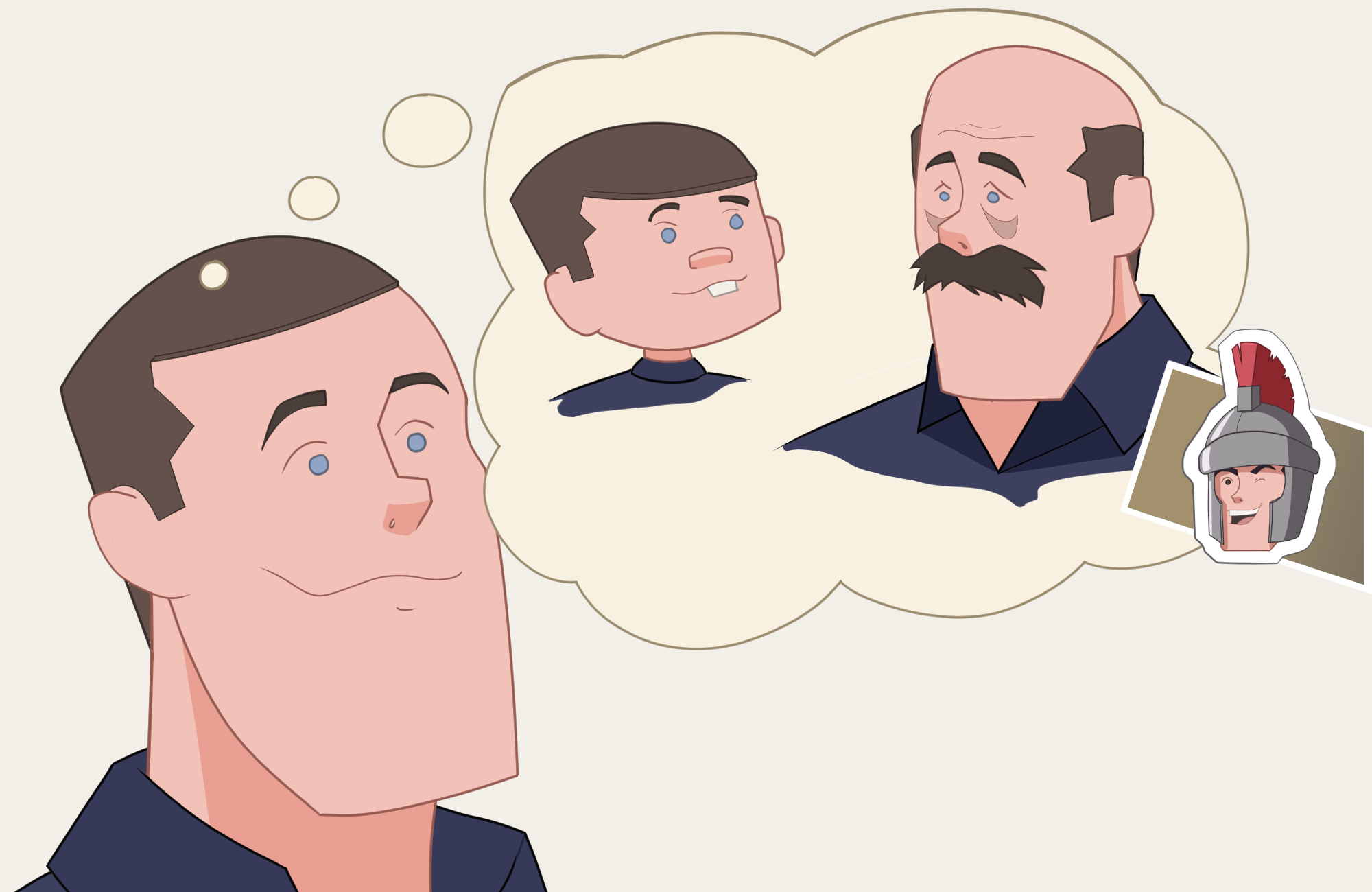 Man thinking in son and father cartoon