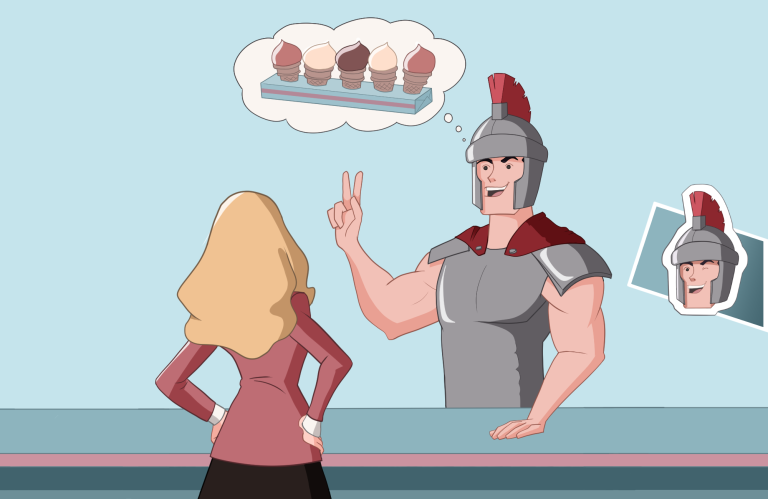 Roman Soldier buying ice cream cartoon
