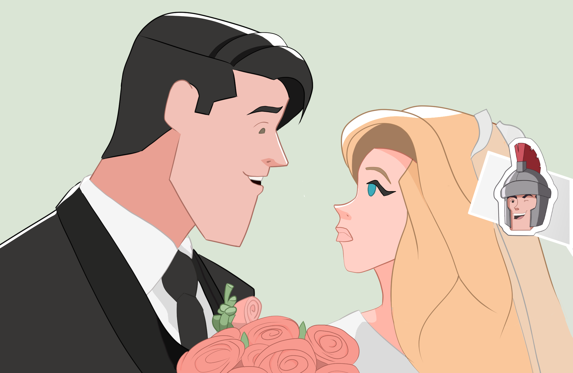 Wedding young man and pretty woman cartoon