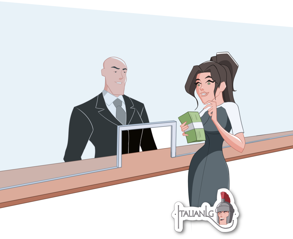 Woman in the bank cartoon