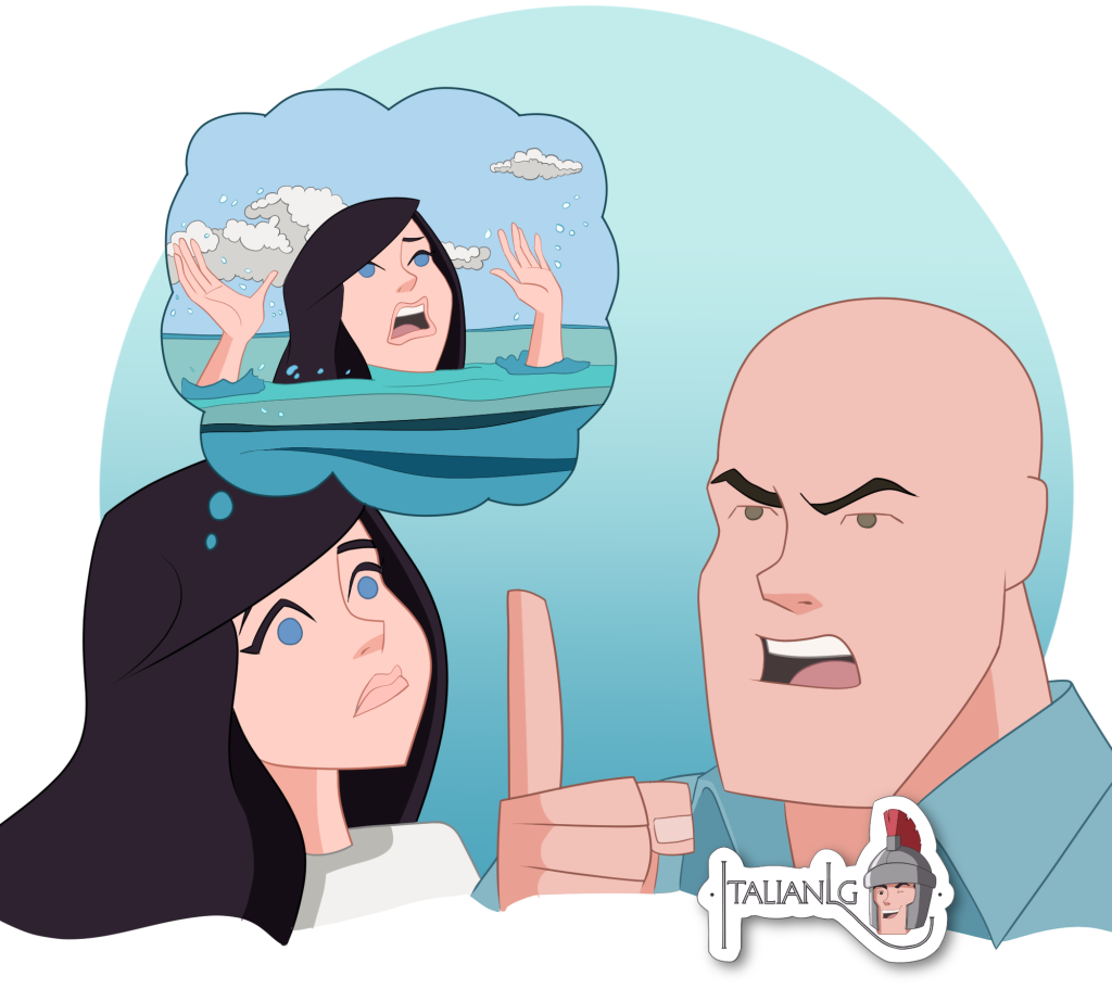 Bald man and woman talking cartoon