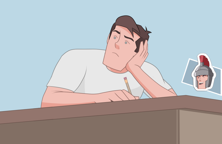 Unmotivated young man cartoon